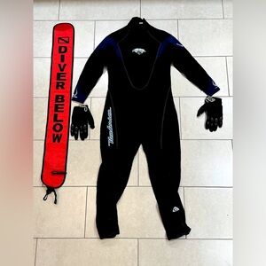 Henderson Men's H2 Titanium 3mm Jumpsuit Wetsuit XL &Gloves Diver Bellow sign